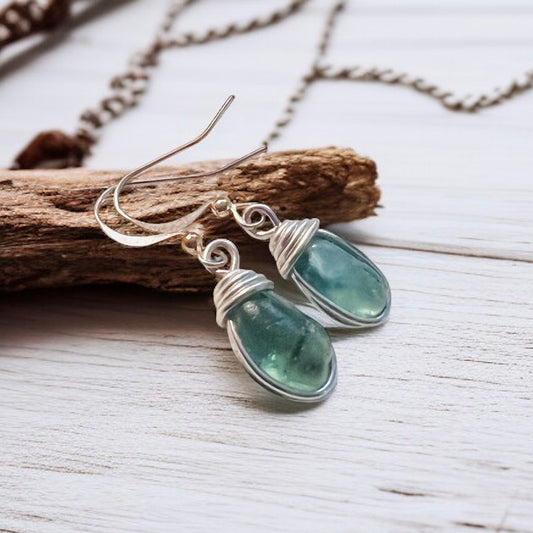 Teal Green Seaham Sea Glass Earrings