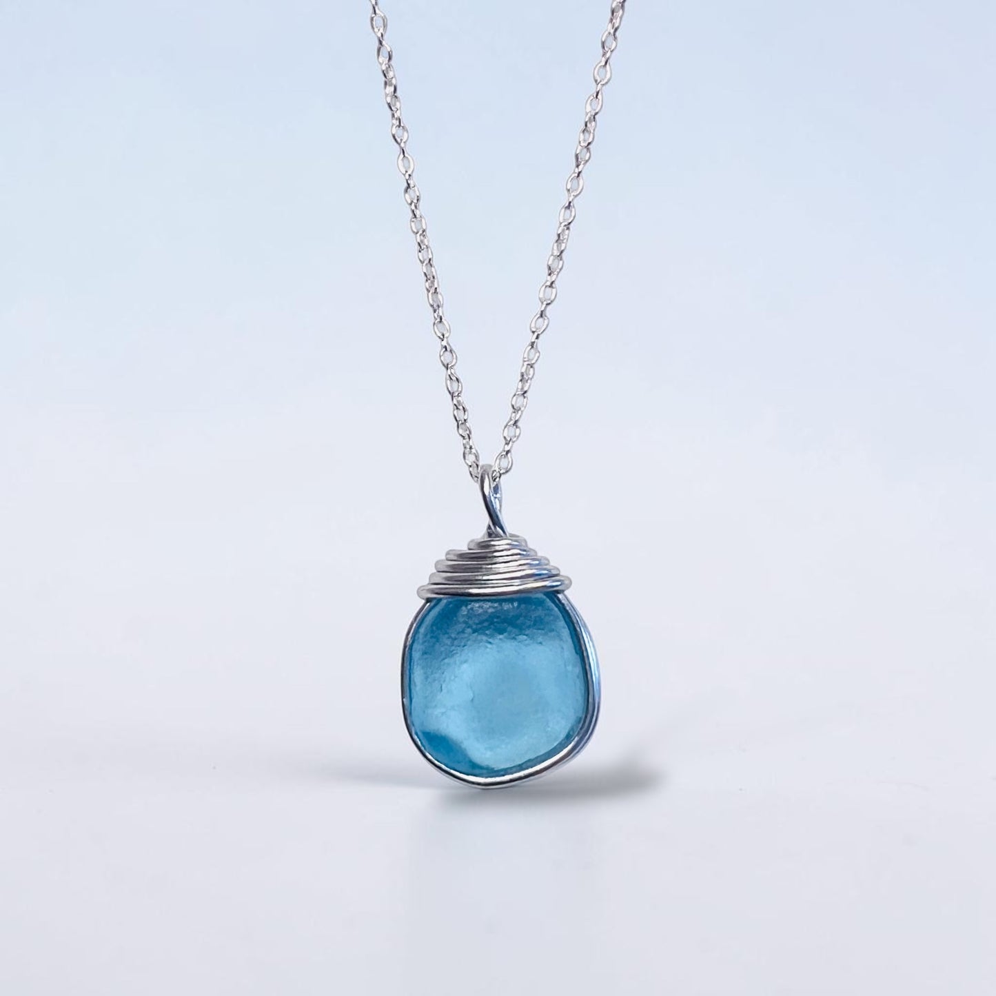 Bright Aqua Blue Seaham Sea Glass Pendant