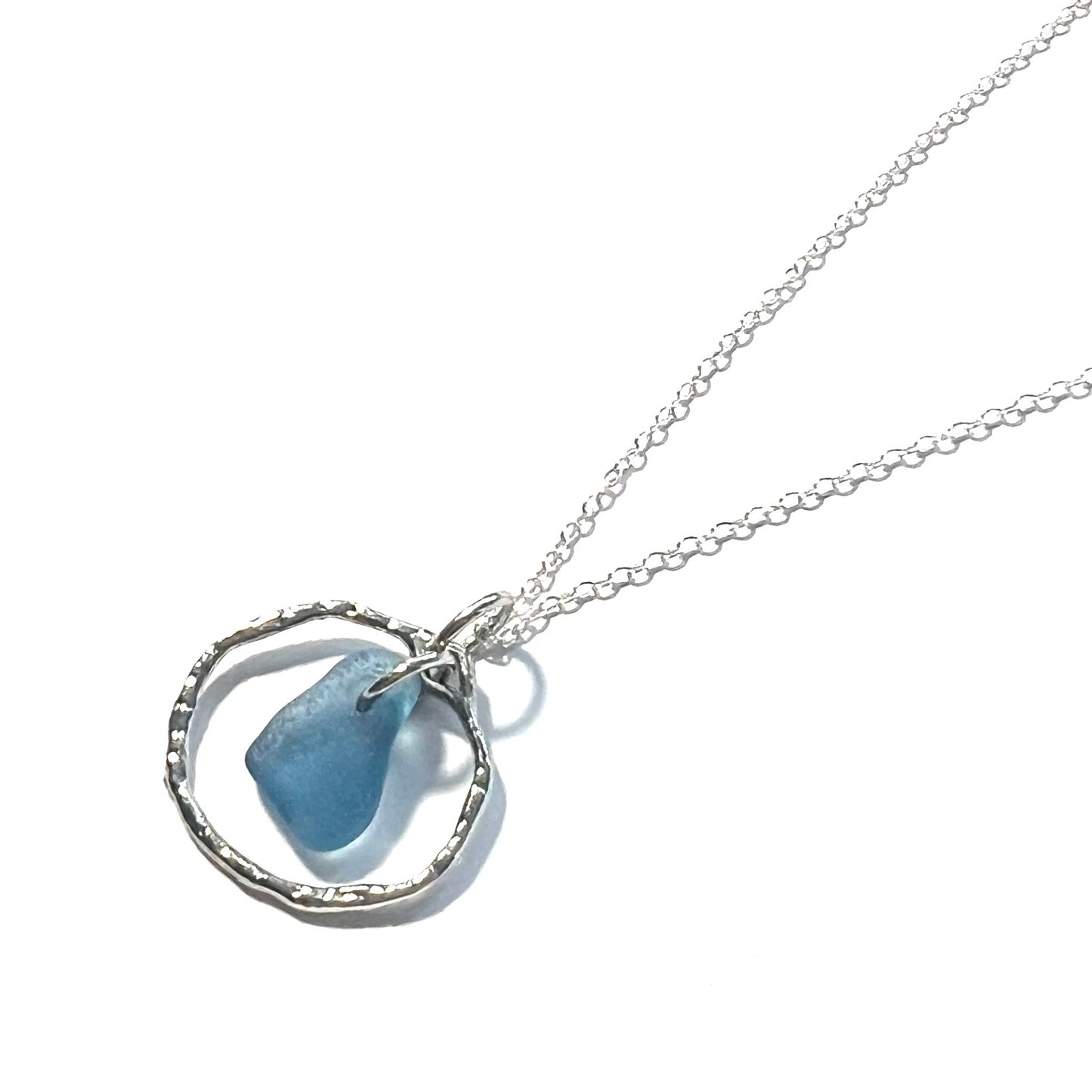 Seaham Sea Glass Dusky Blue Shade Frame Pendant