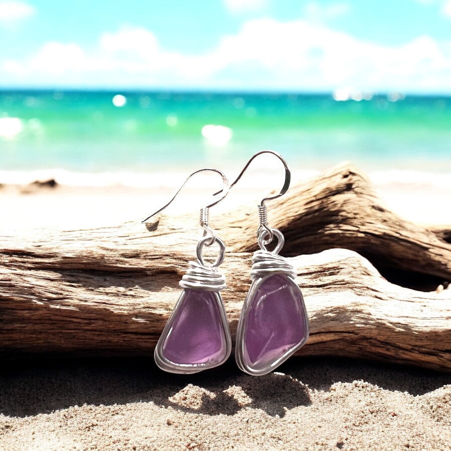 Rare Purple Spanish Sea Glass Earrings