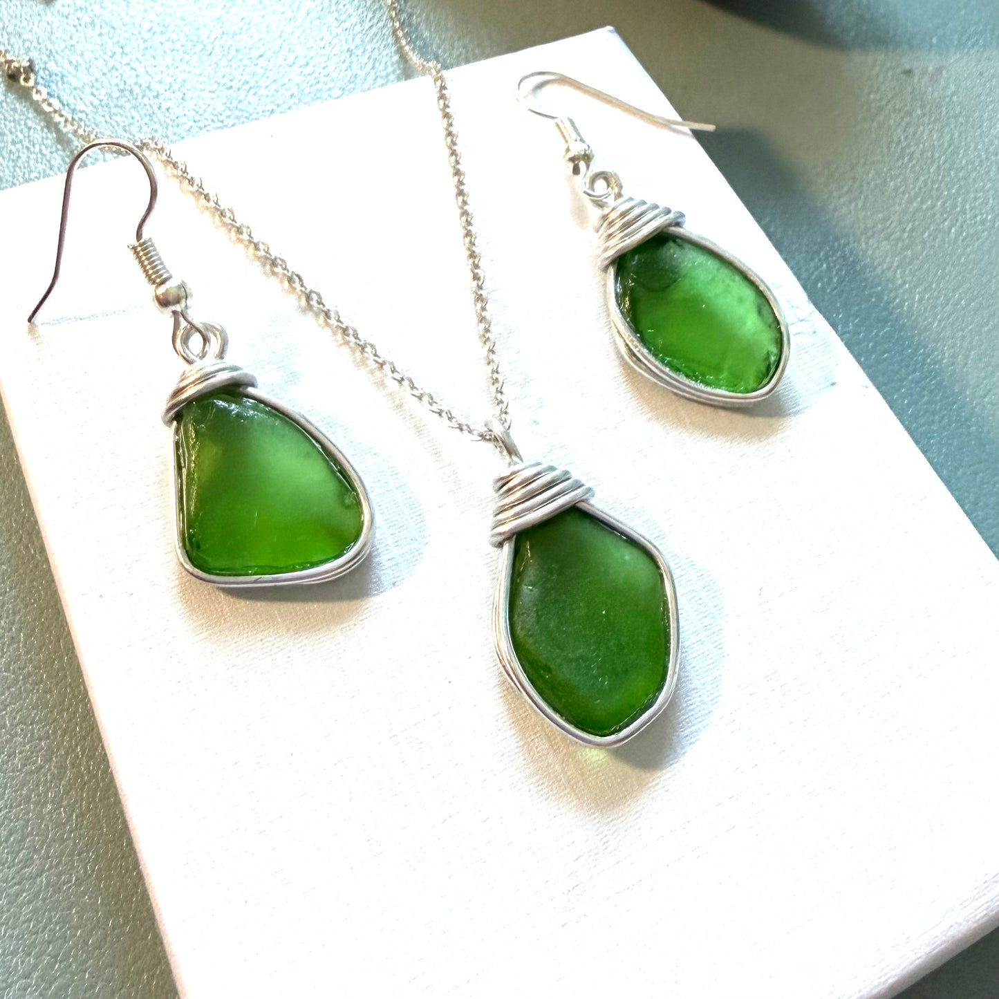 Green Devon Sea Glass Jewellery Set