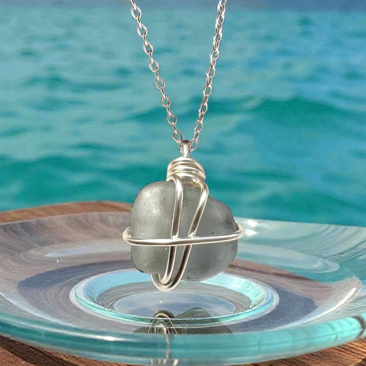 Dusky Grey Seaham Sea Glass Pendant