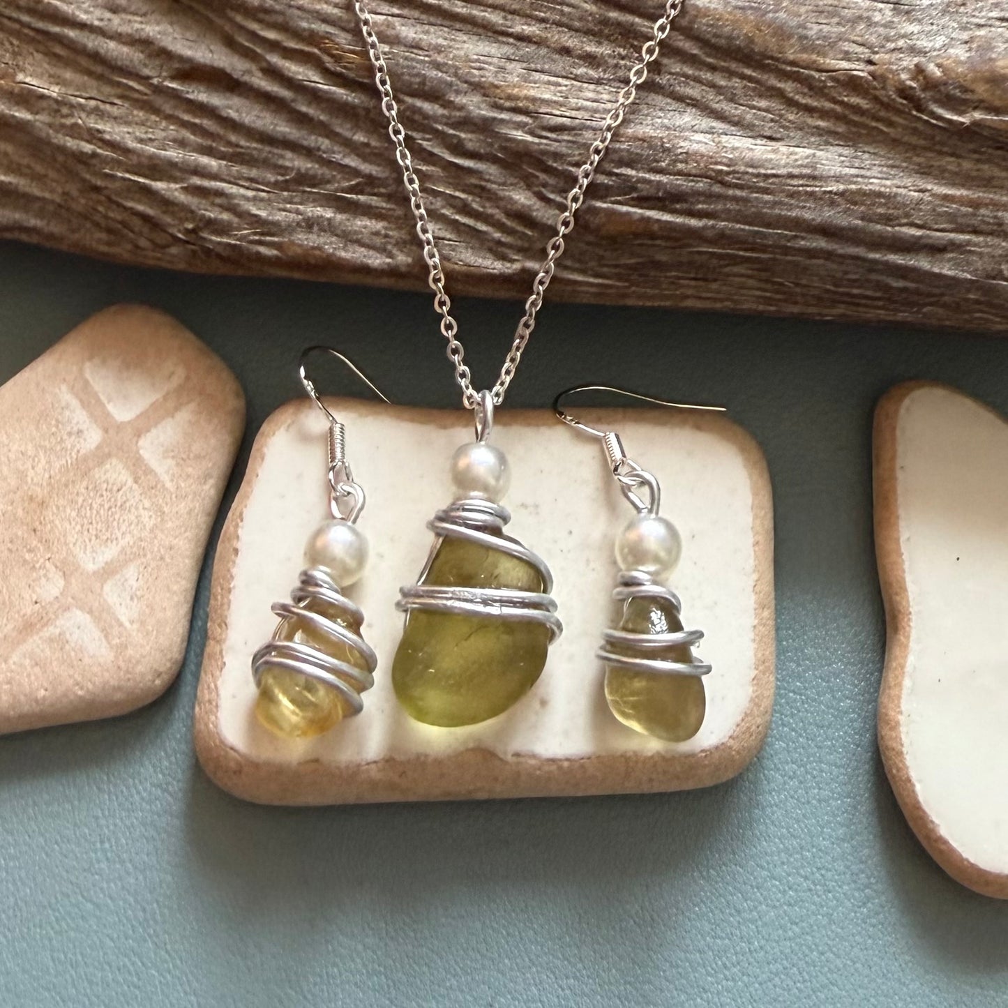 Yellow Seaham Sea Glass Jewellery Set