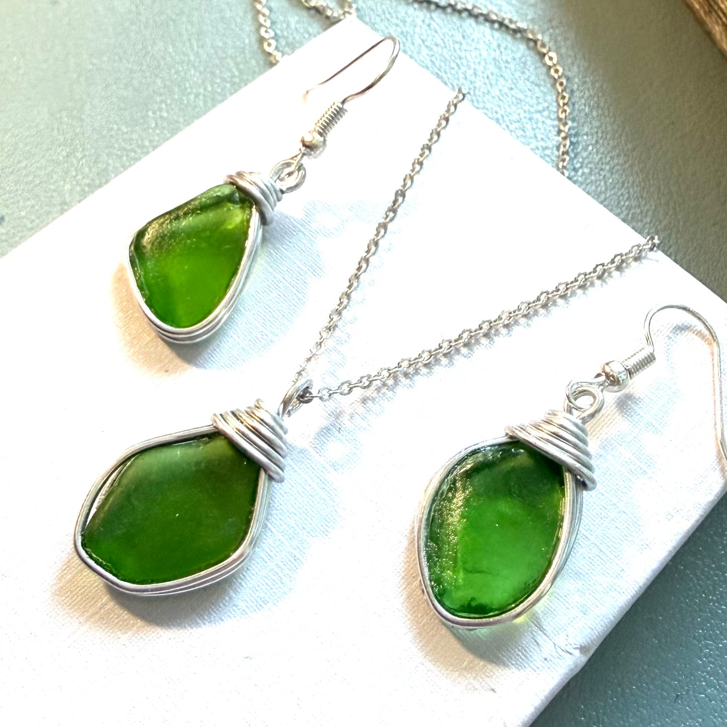 Green Devon Sea Glass Jewellery Set