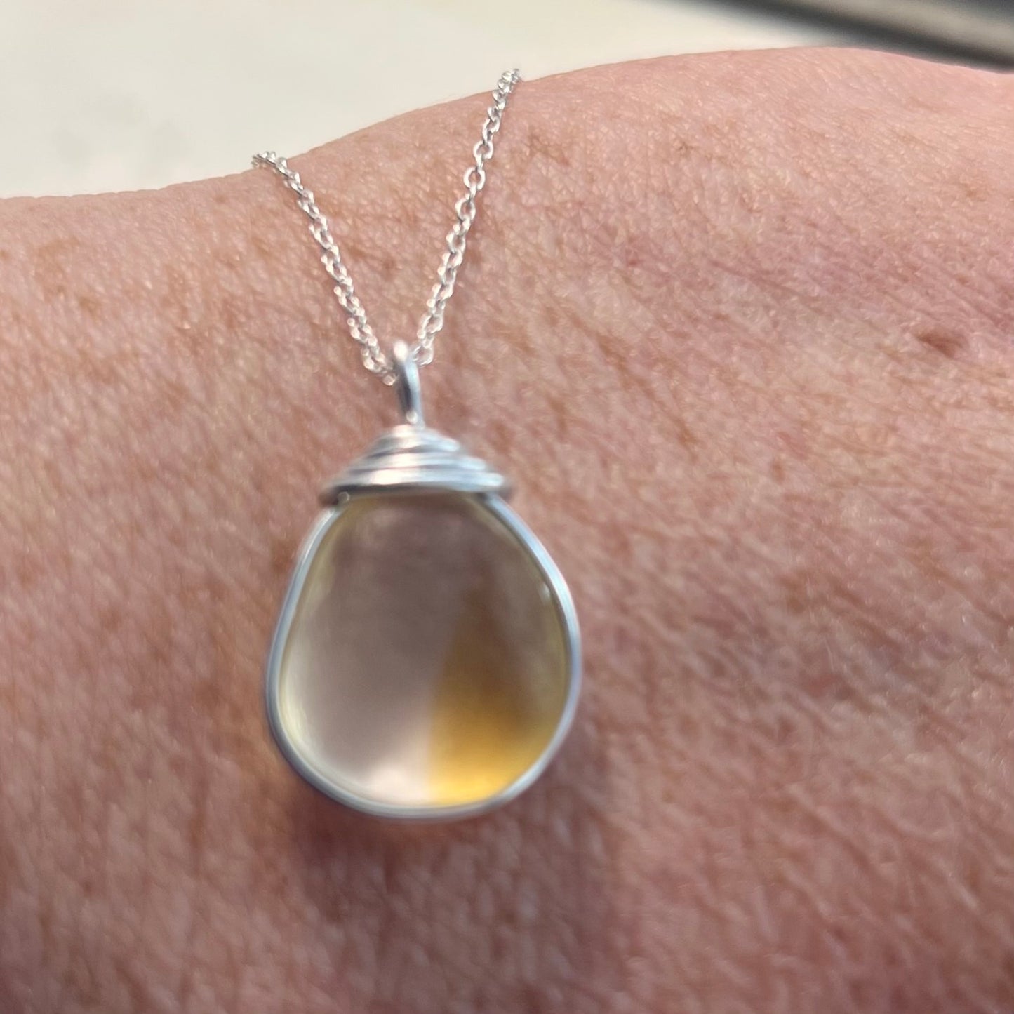 Yellow and White Seaham Sea Glass Multi Pendant