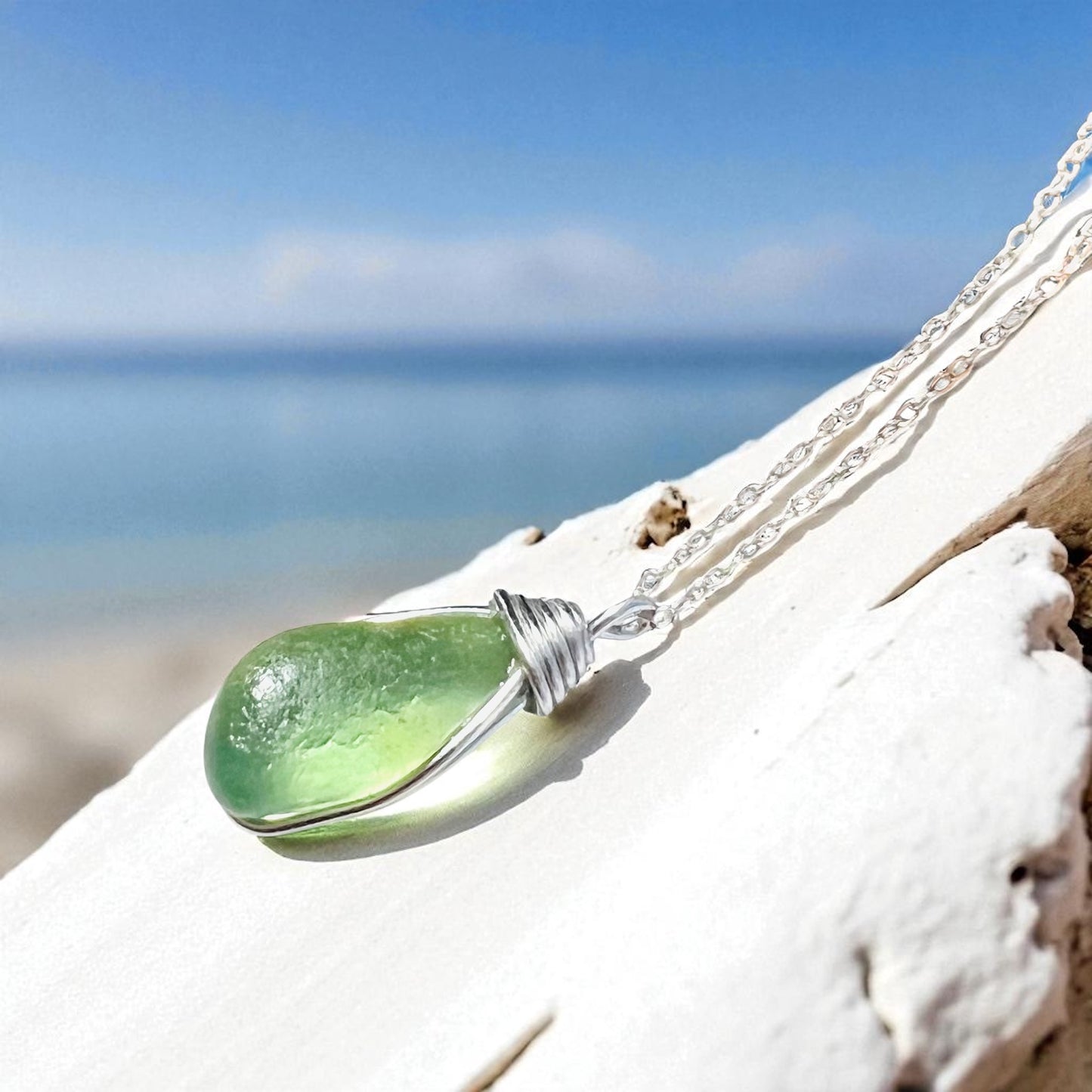 Bright Lime Green Seaham Sea Glass Pendant