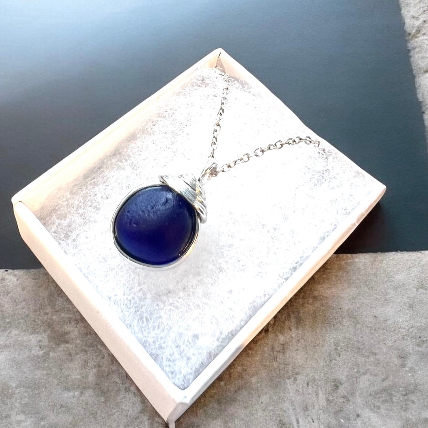 Deep Blue Seaham Sea Glass Pendant
