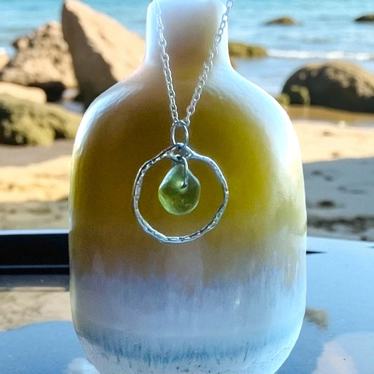 Olive Green Seaham Sea Glass Seafoam Shade Frame Pendant