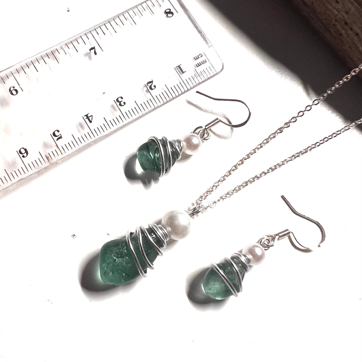 Turquoise Green Seaham Sea Glass Jewellery Set