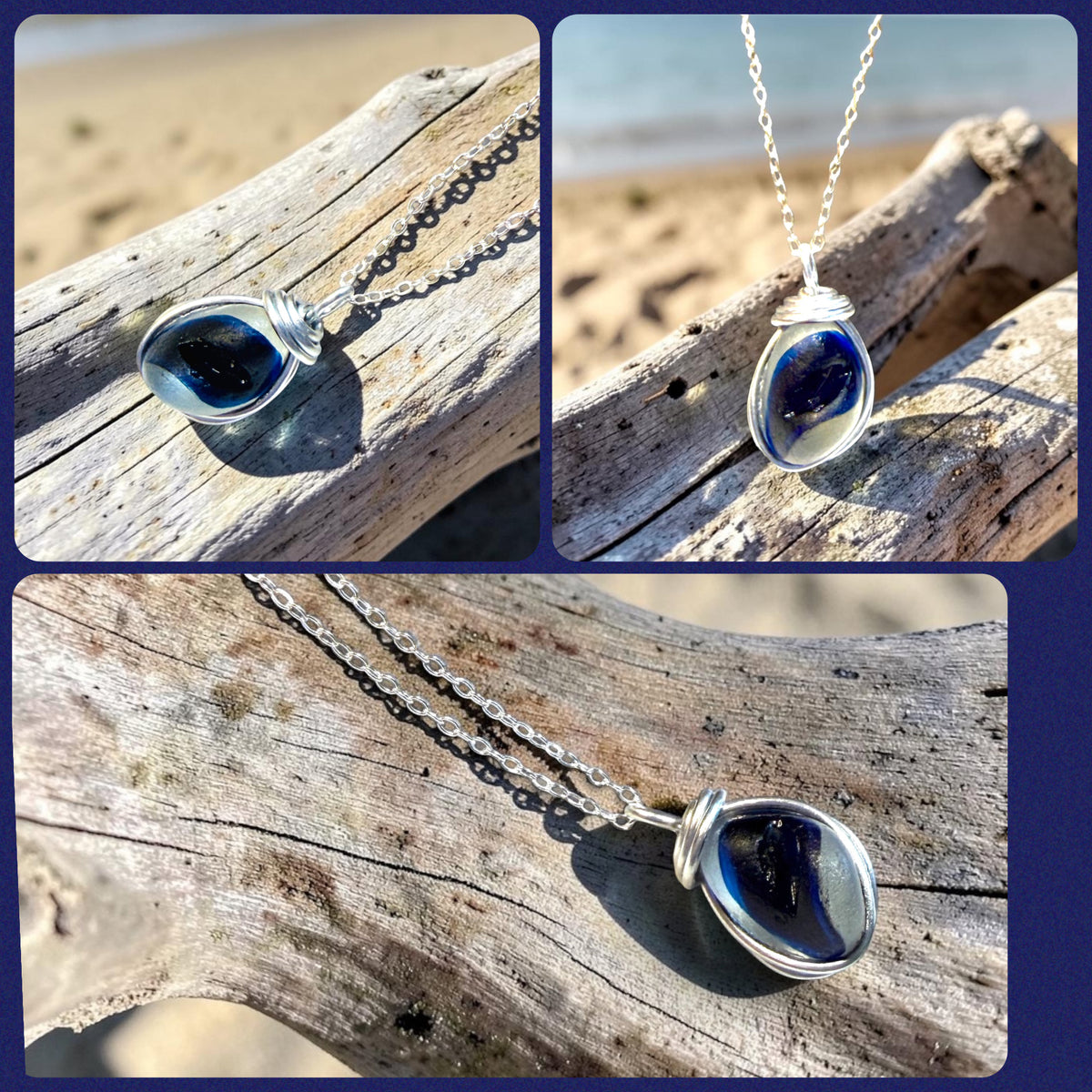 Seaham Sea Glass Multi Tone Blues  Pendant