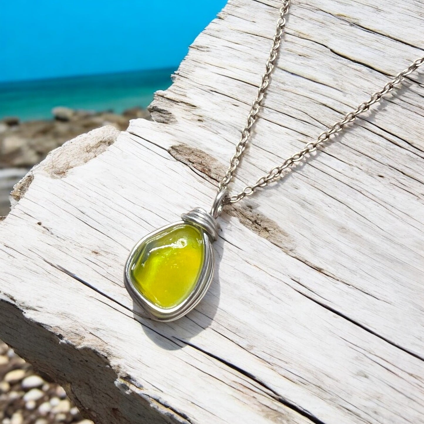 Rare Yellow UV Reactive Seaham Sea Glass Pendant