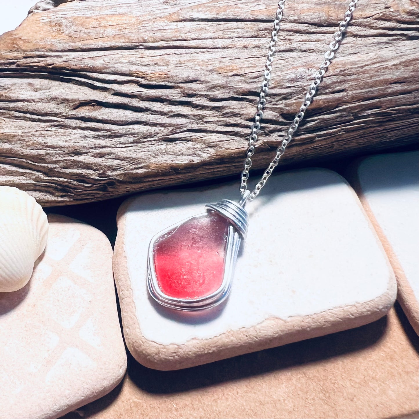 Large Pink Seaham Sea Glass Multi Pendant