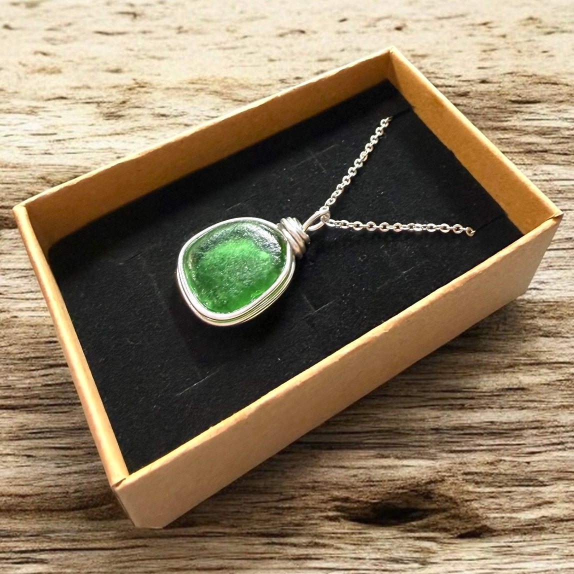 Bright Green Devon  Sea Glass Pendant