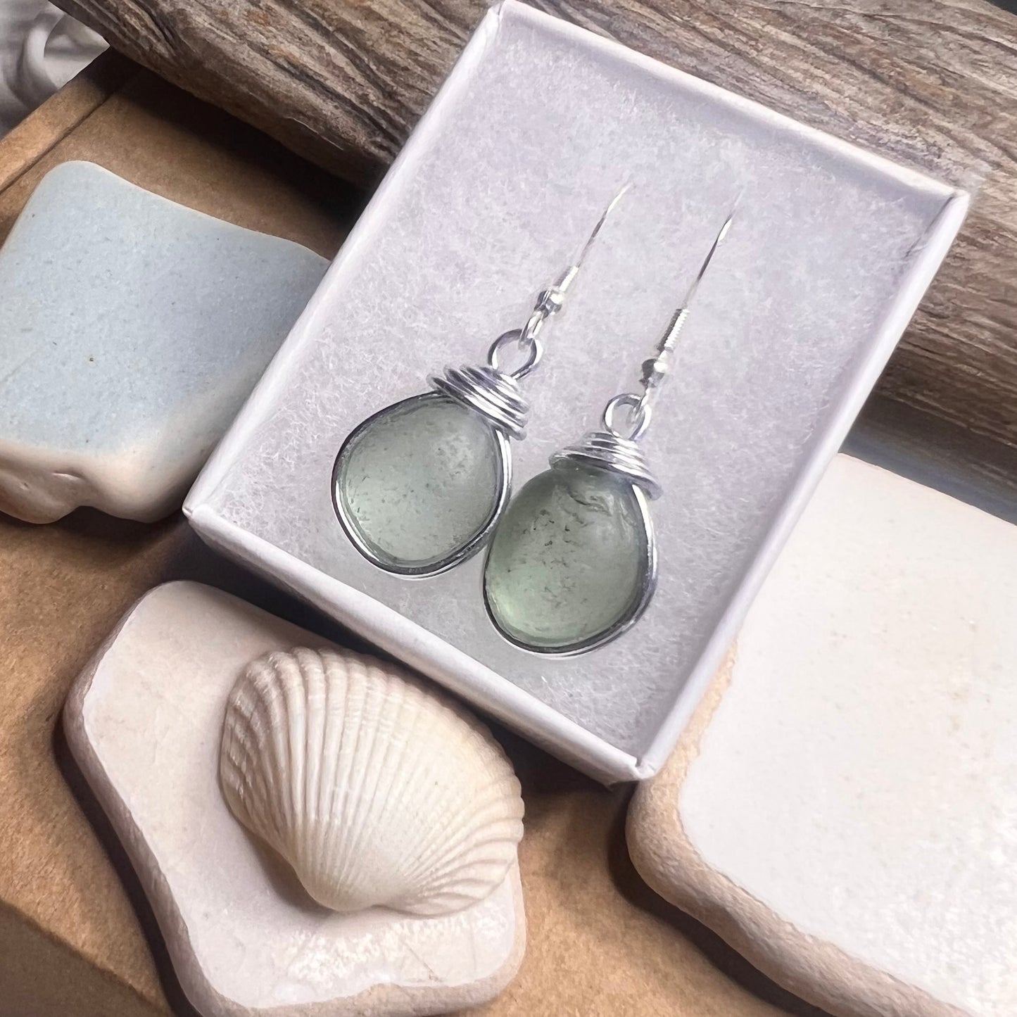 Aqua Chunky Seaham Sea Glass Earrings