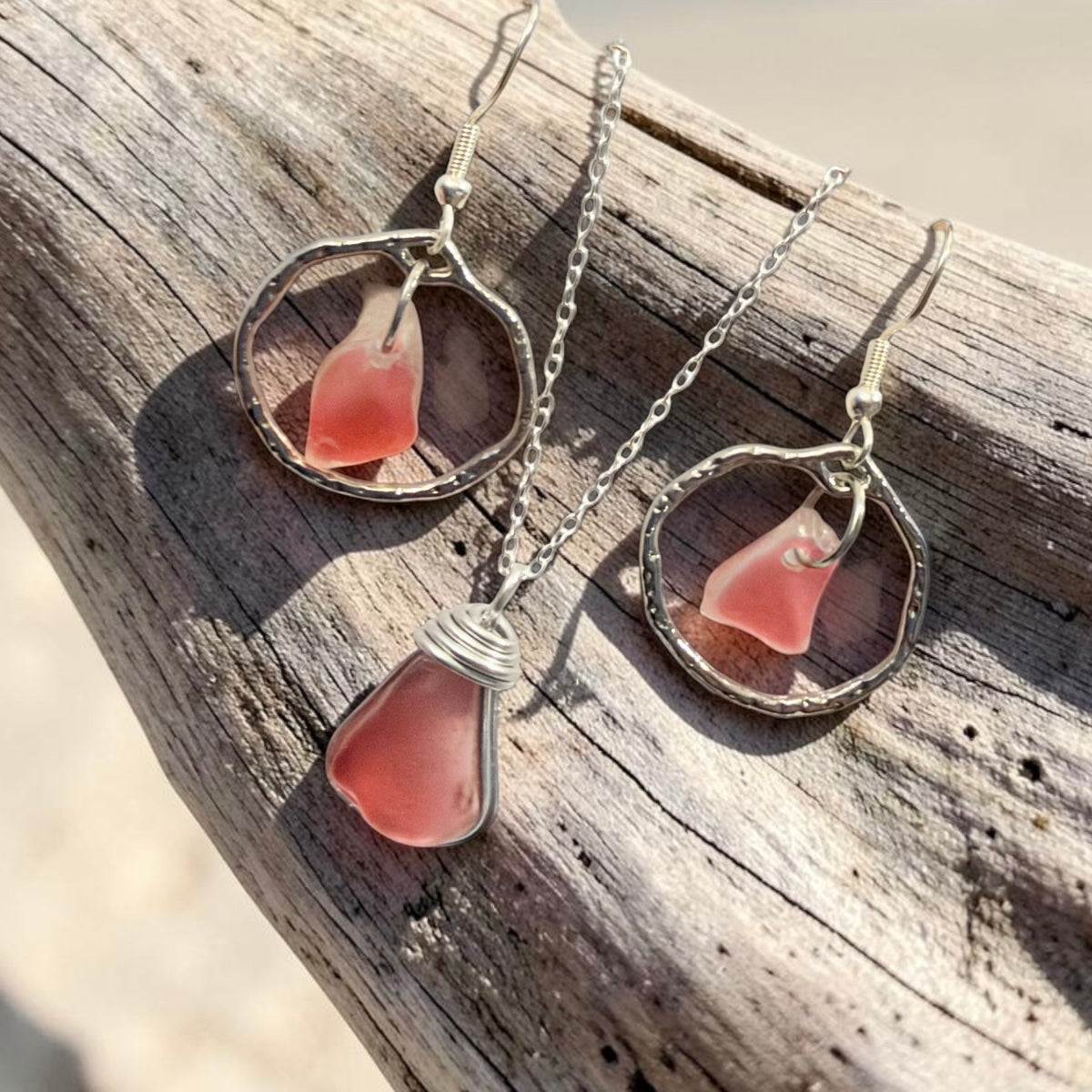 Rare Pink Canary Island Sea Glass Jewellery Set