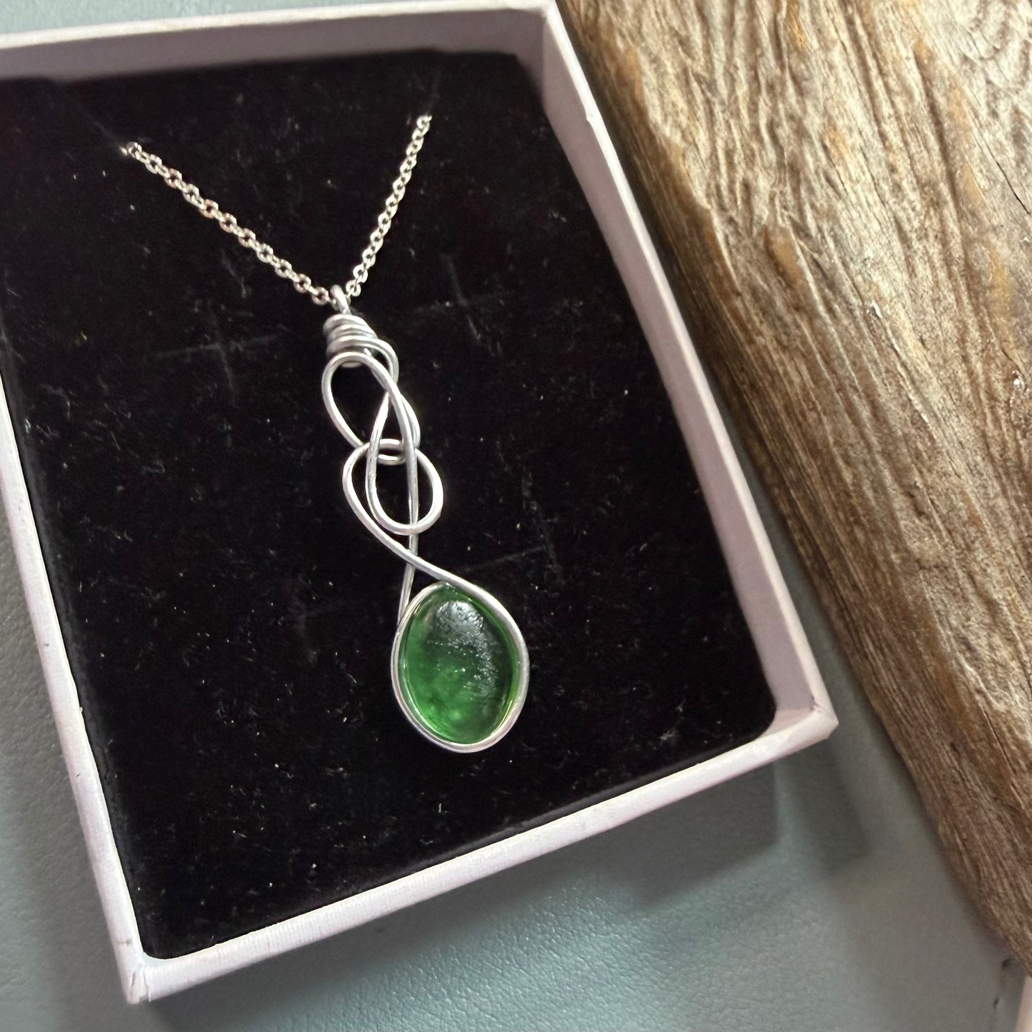 Swirly Green Seaham Sea Glass Pendant