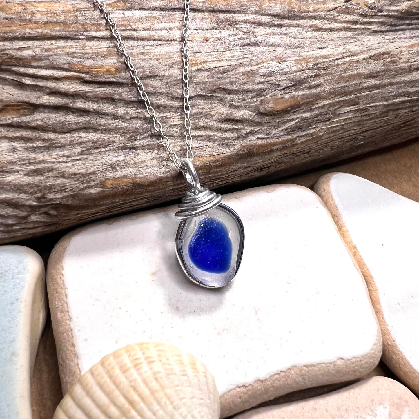 Blue Dot Seaham Sea Glass Multi Tone Pendant