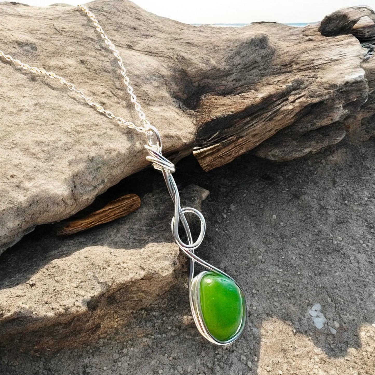 Rare Green UV Reactive Seaham Sea Glass Pendant
