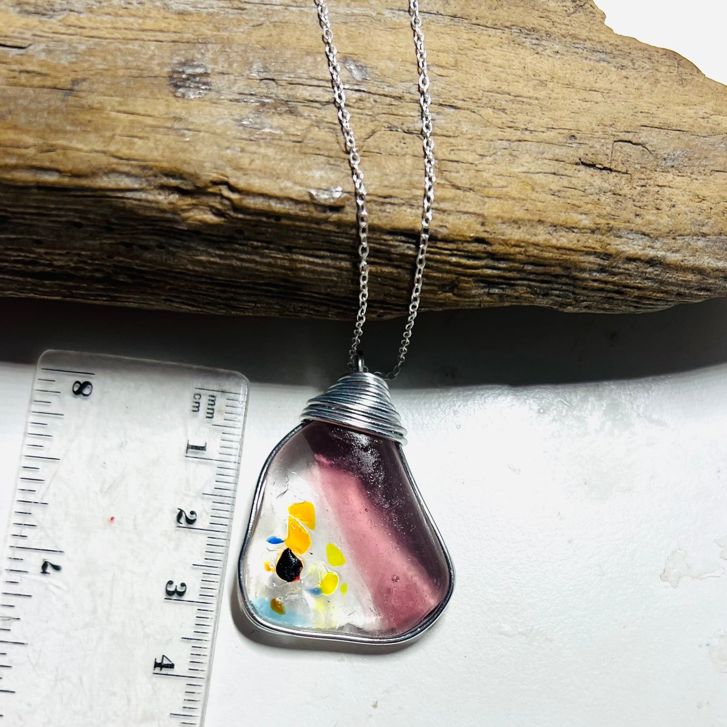 Very Large Italian Iberian Sea Multi Sea Glass Pendant