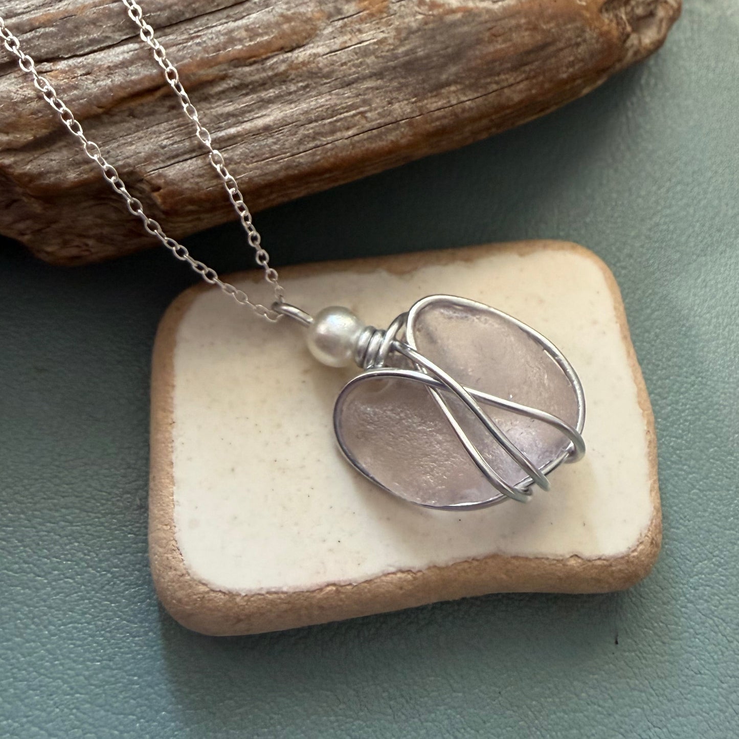 Rare Lilac Seaham Sea Glass Pendant