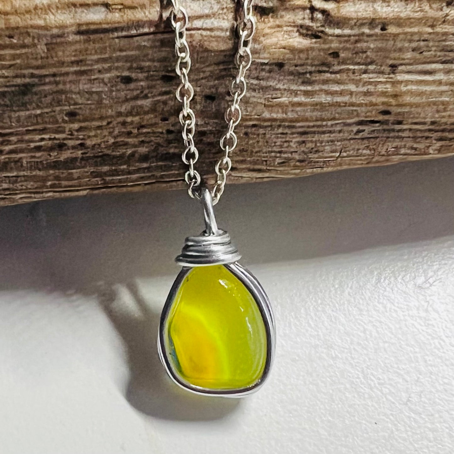 Rare Yellow UV Reactive Seaham Sea Glass Pendant