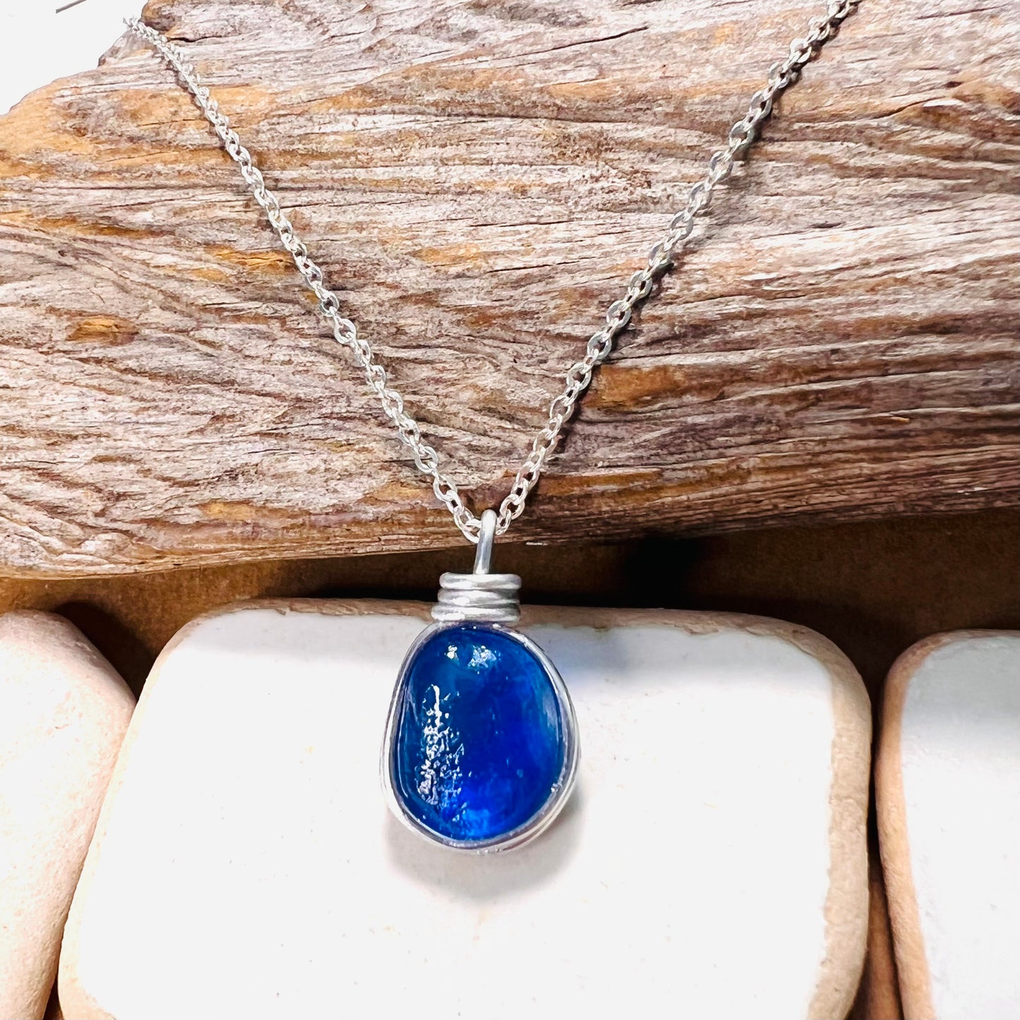 Mid Blue Seaham Sea Glass Pendant
