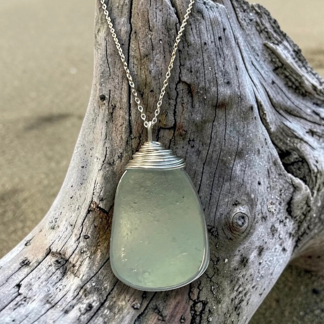 Large Pale Aqua Seaham Sea Glass Pendant