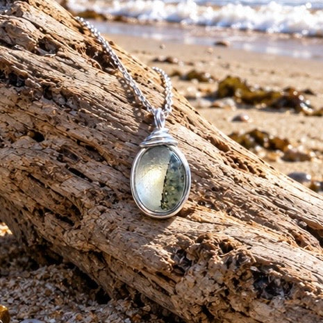 Small Olive and White Seaham Sea Glass Speckled Multi Pendant
