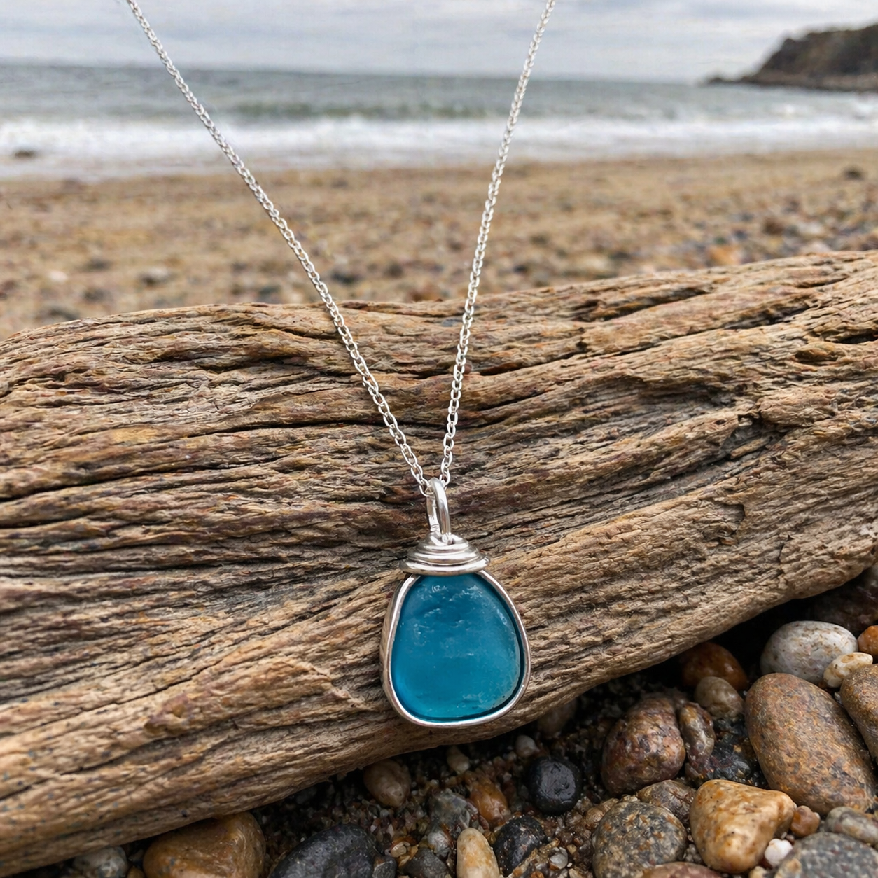 Turquoise Green Seaham Sea Glass Pendant