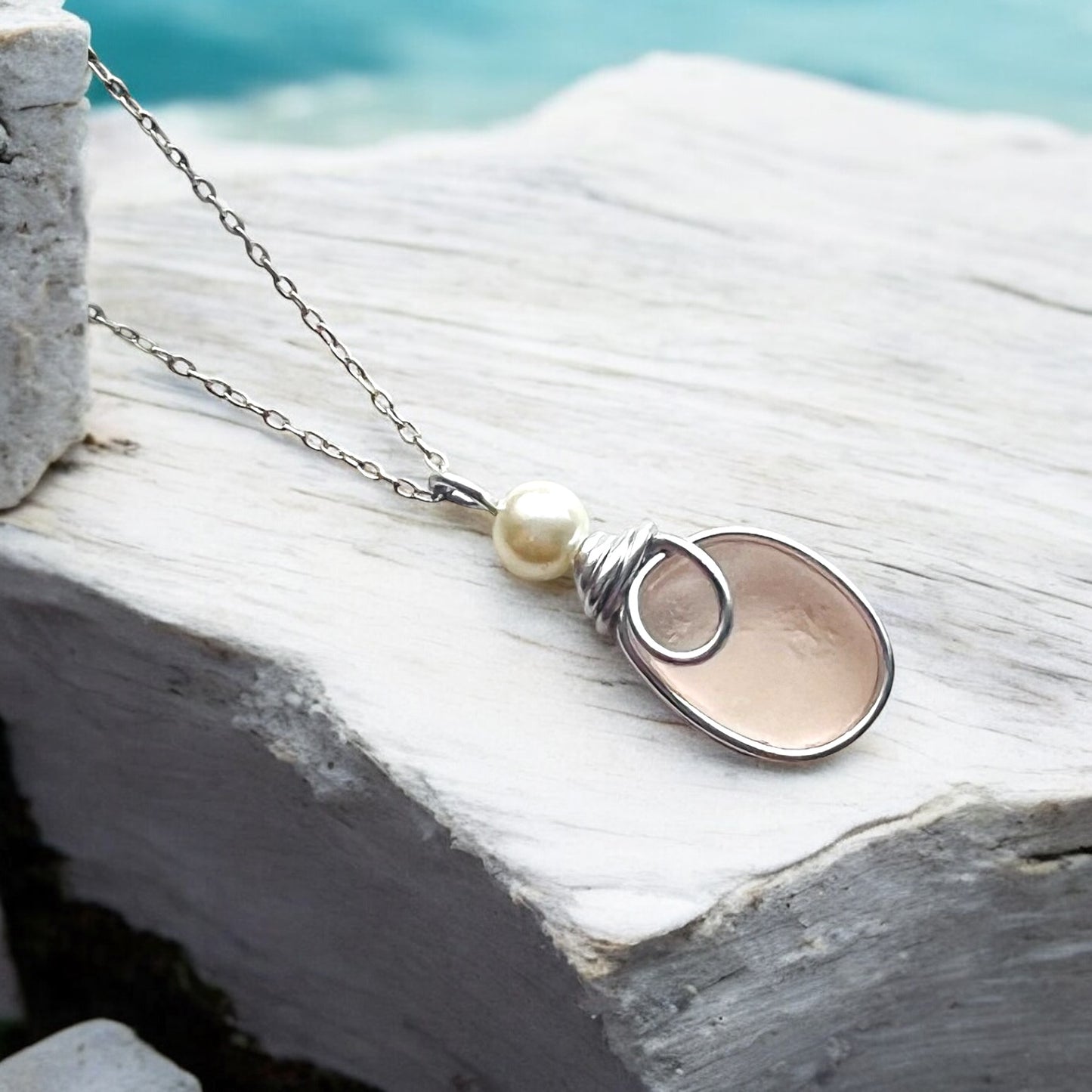 Very Pale Pink Seaham Sea Glass Pendant