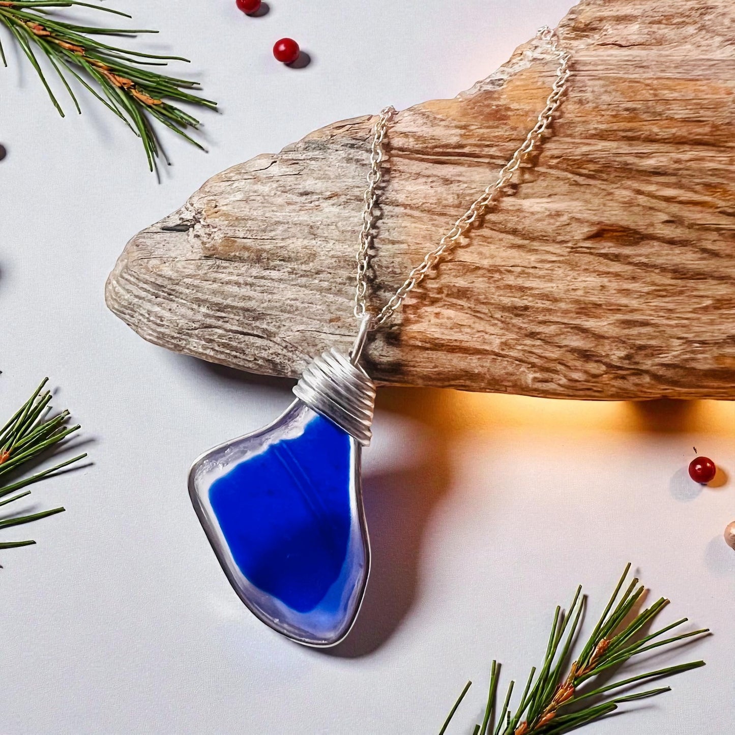 Canary Island Large Blue and White Sea Glass Pendant