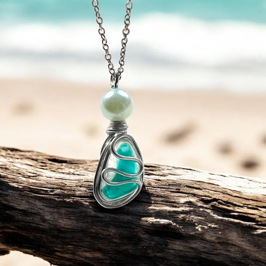 Turquoise Seaham Sea Glass Multi Waves Pendant