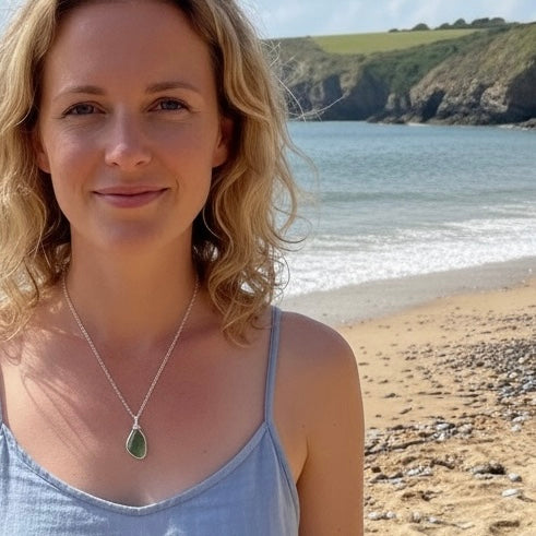 Pale Aqua Green Seaham Sea Glass Pendant
