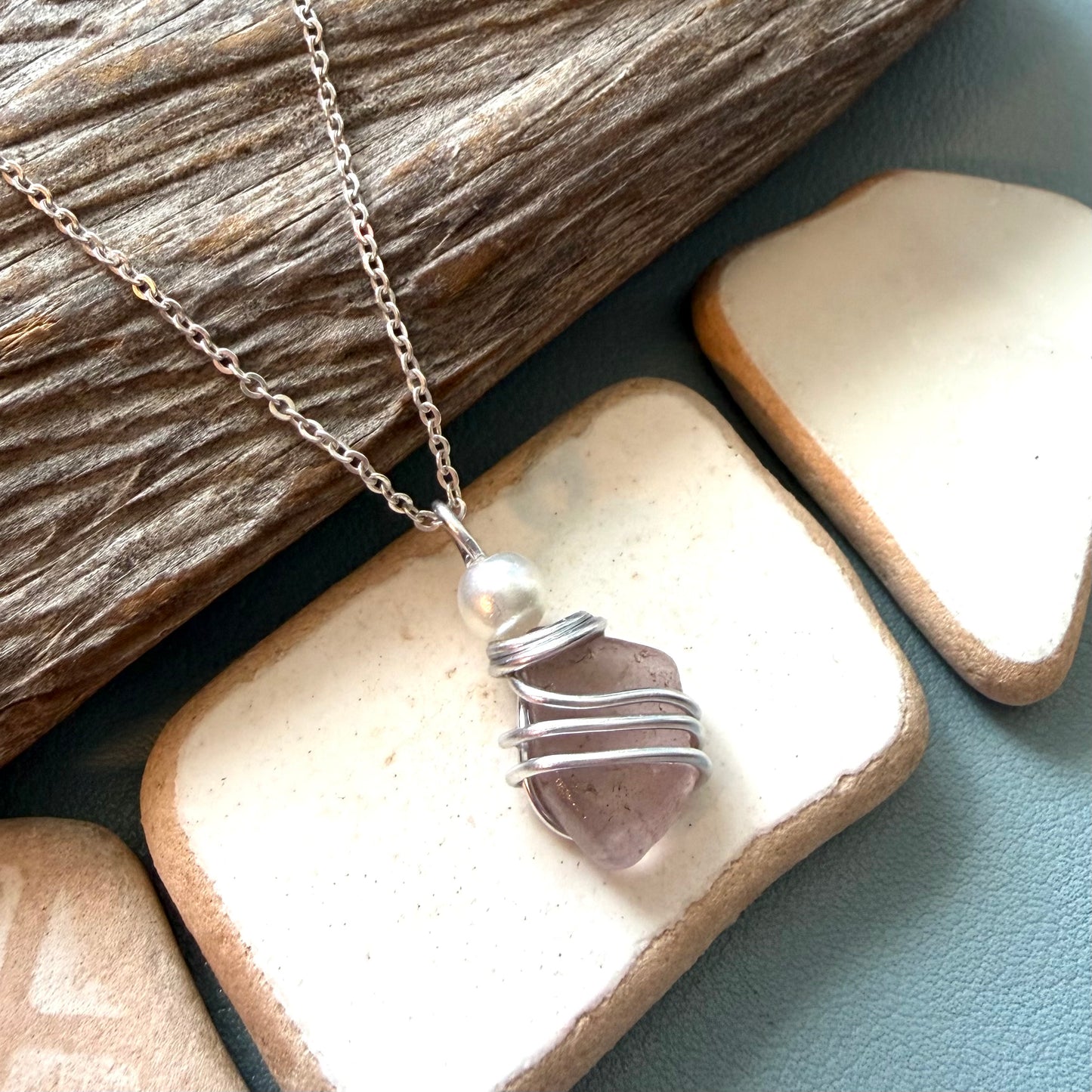 Dusky Pale Pink Seaham Sea Glass Pendant