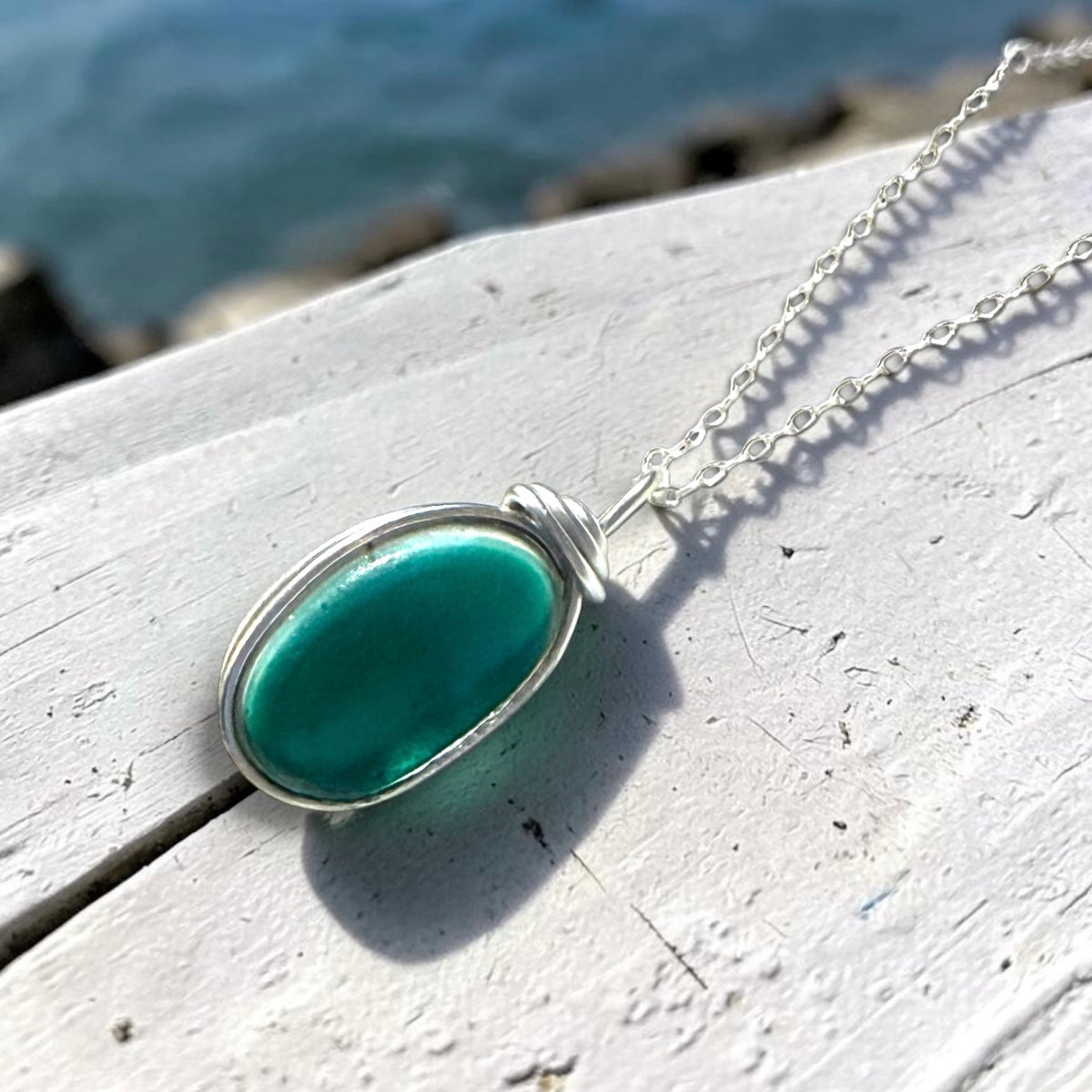 Lovely Turquoise Green Seaham Sea Glass Multi Pendant