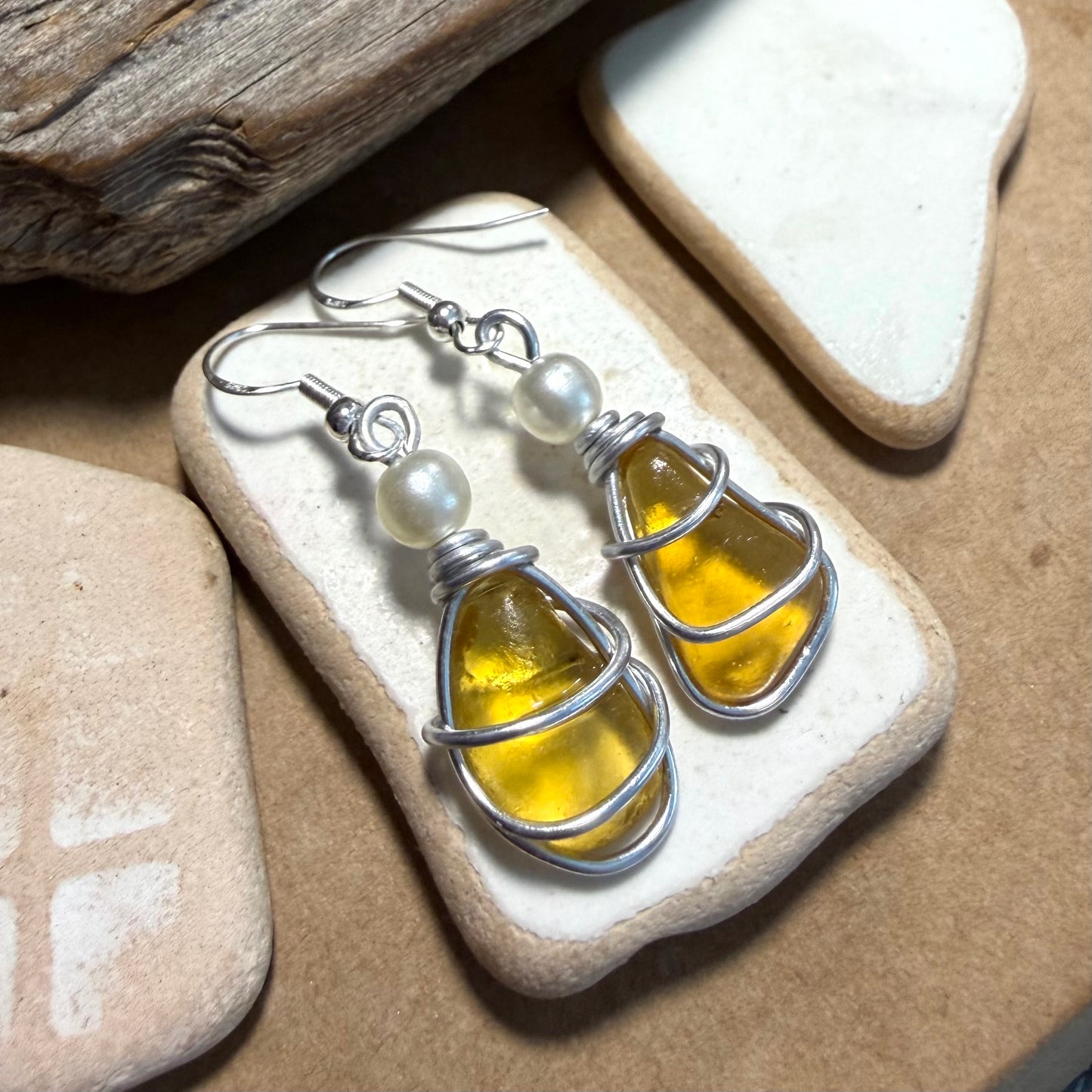Yellow Canary Island Sea Glass Earrings