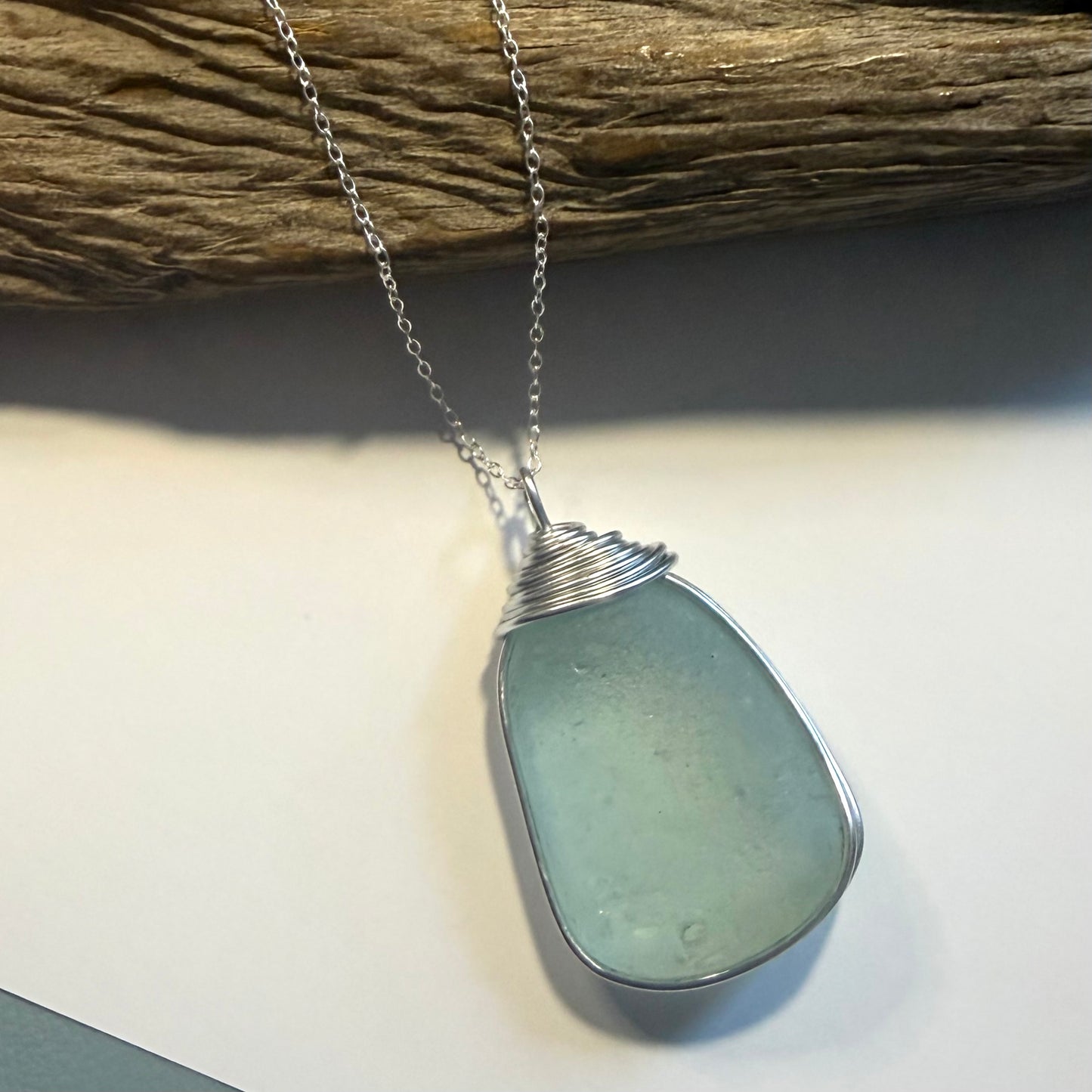 Large Pale Aqua Seaham Sea Glass Pendant
