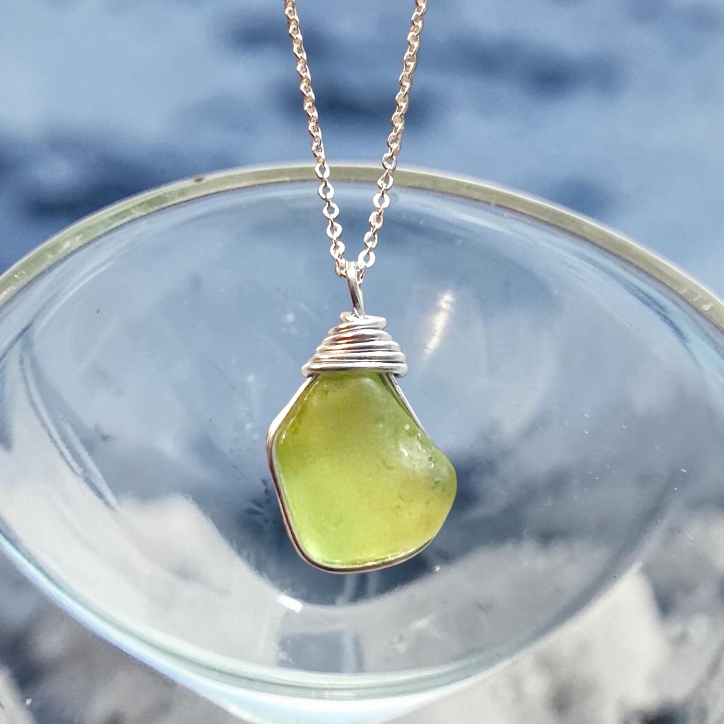 Rare Lime Green Seaham Sea Glass Pendant
