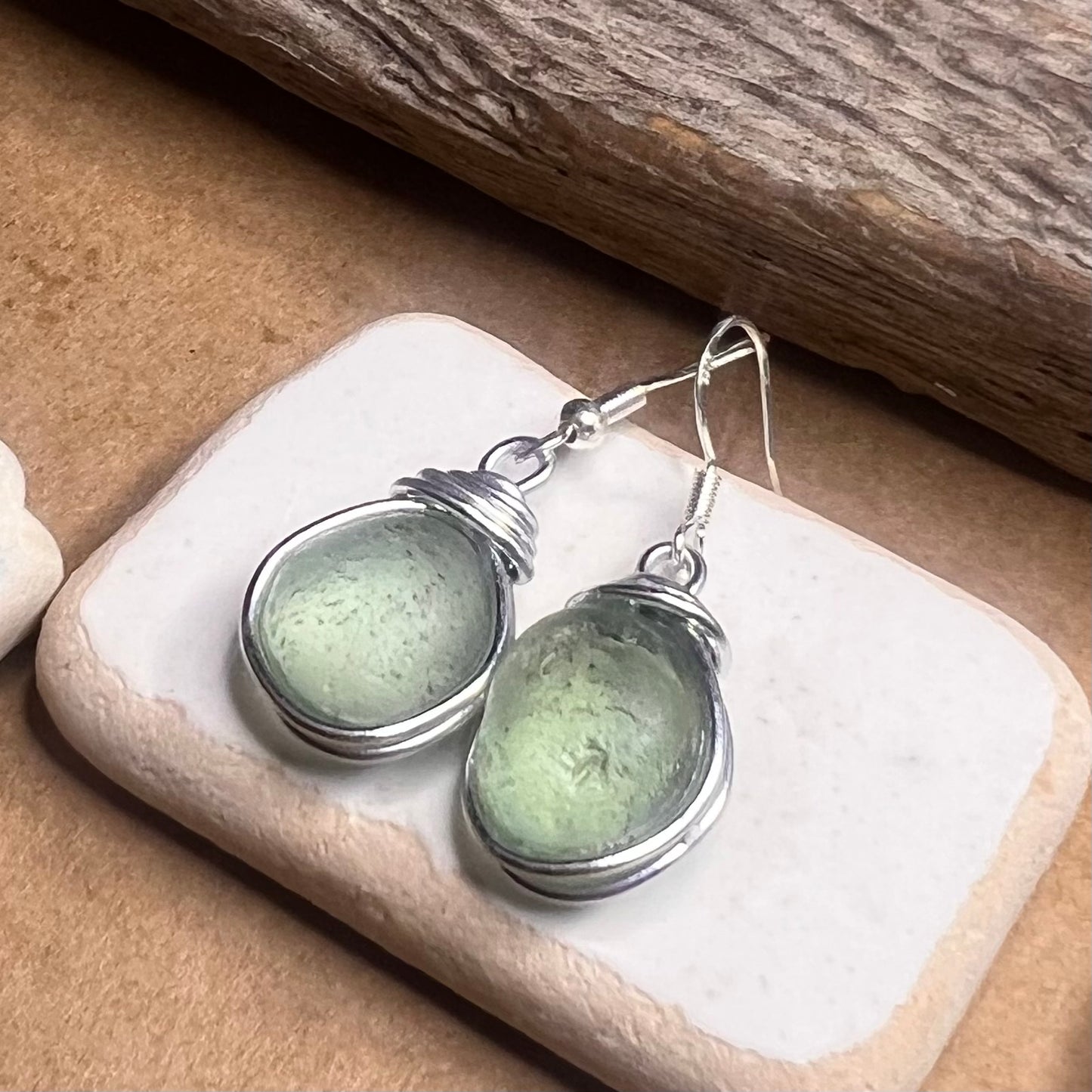 Aqua Chunky Seaham Sea Glass Earrings