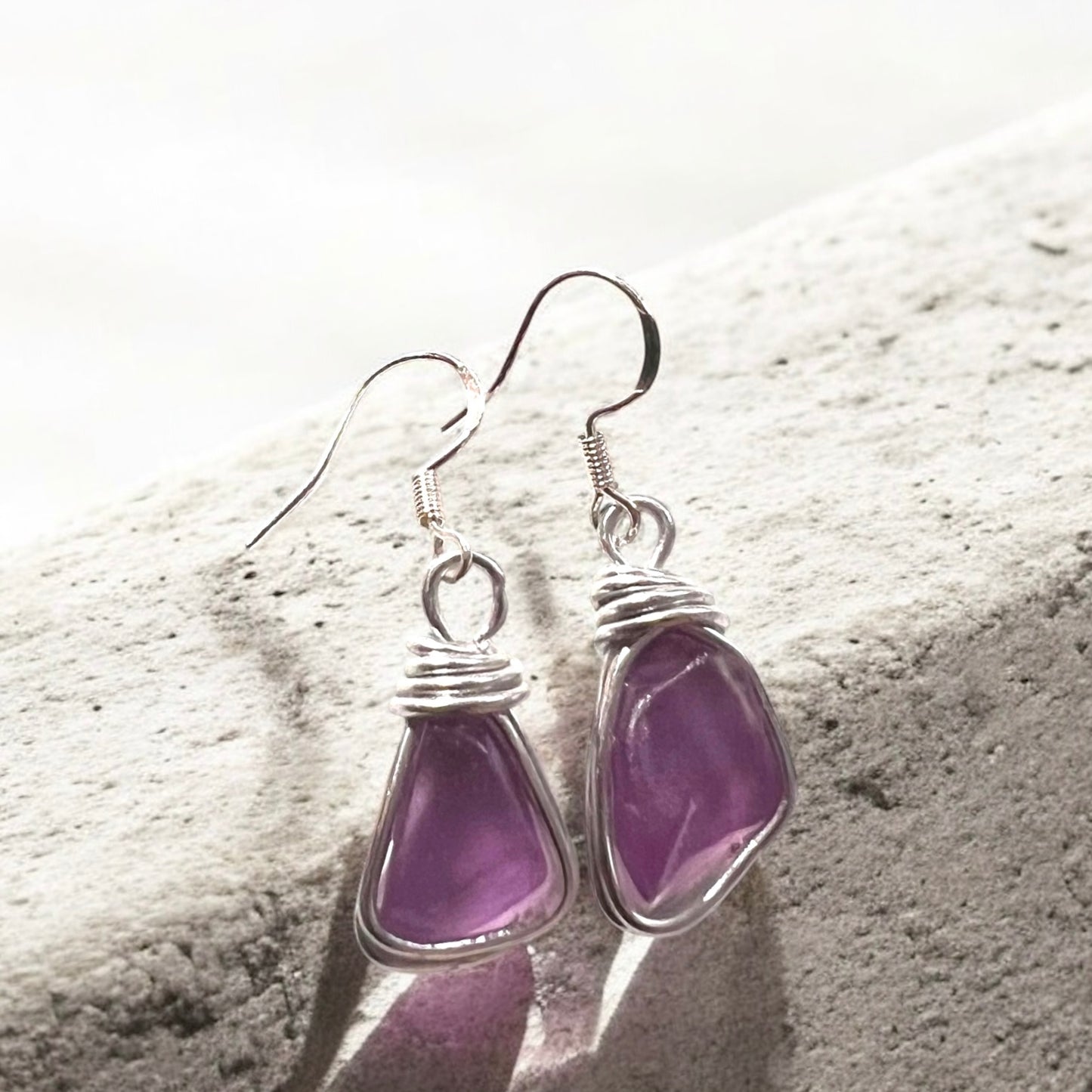 Rare Purple Spanish Sea Glass Earrings