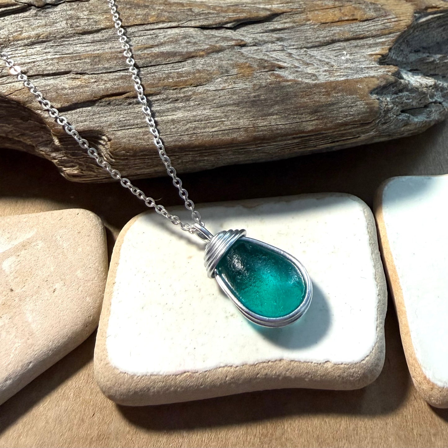 Canary Island Rare Turquoise Green Sea Glass Pendant l