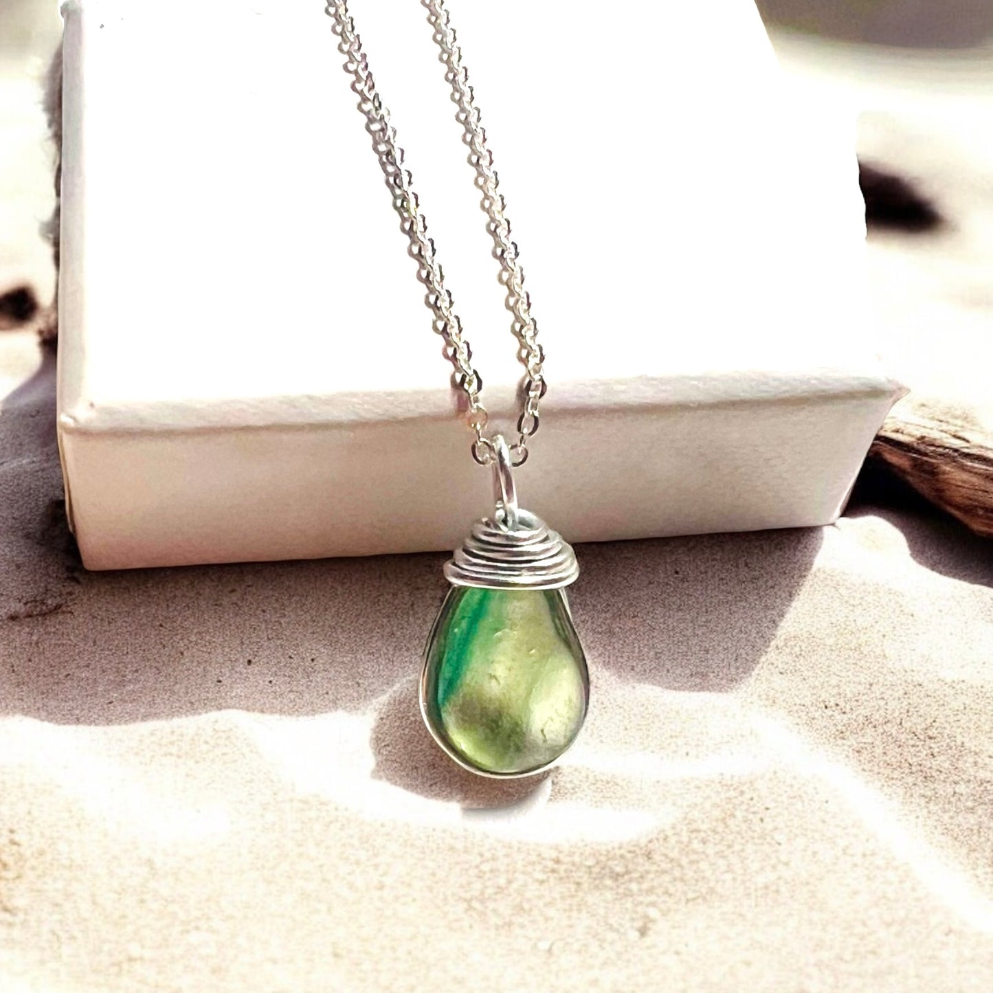 Mixed Green Seaham Sea Glass Multi Pendant