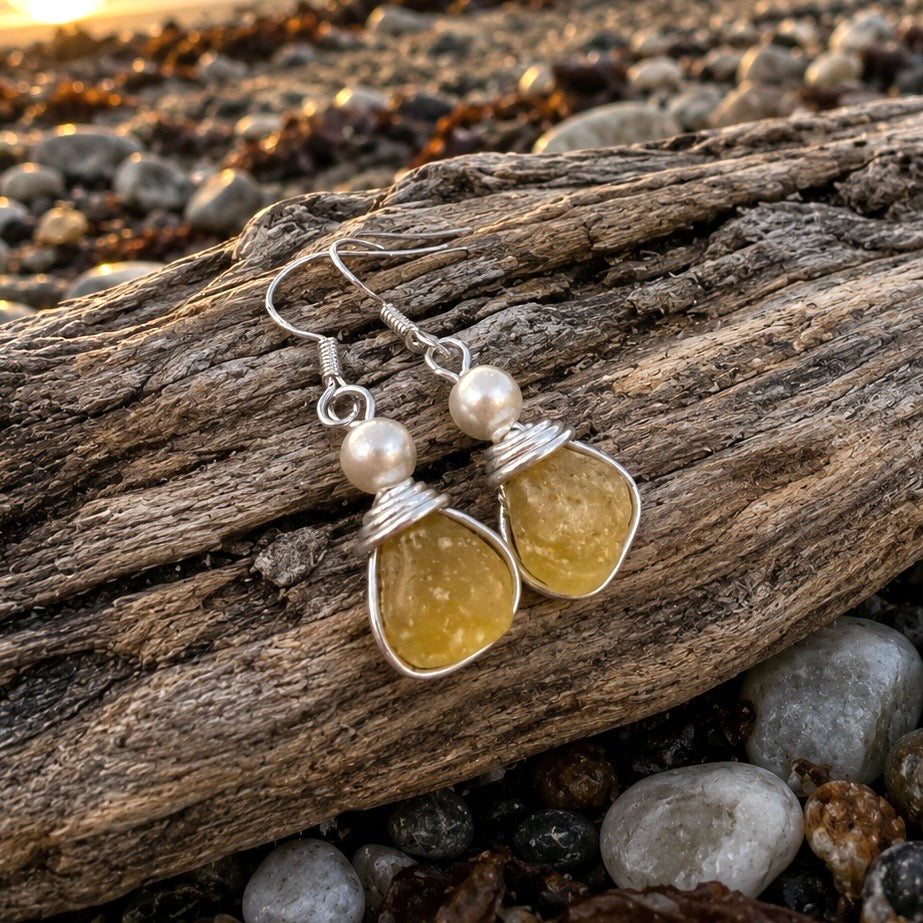 Yellow Seaham Sea Glass Earrings