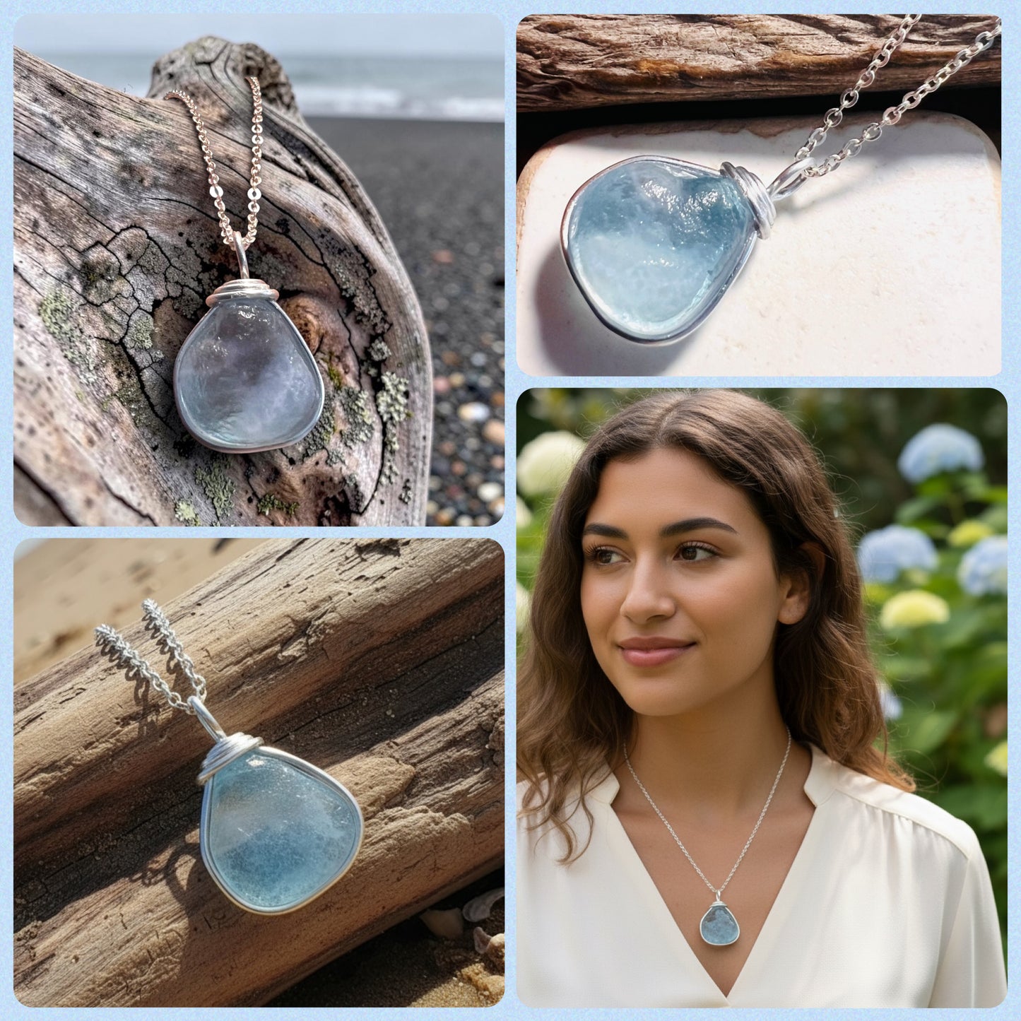 Chunky Pale Blue Seaham Sea Glass Pendant