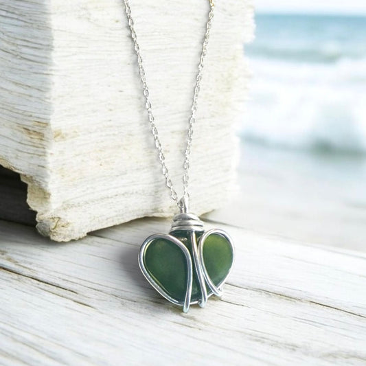 Green Sea Glass Heart Pendant