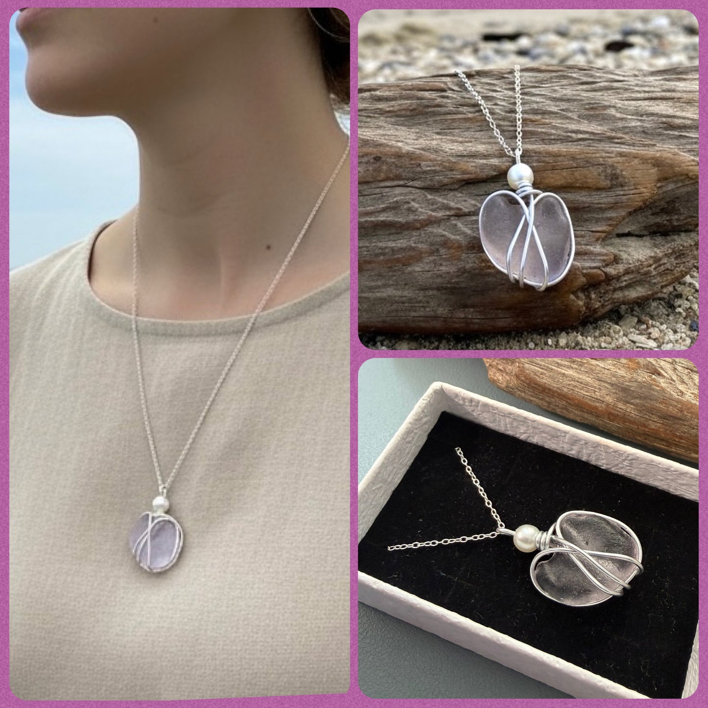 Rare Lilac Seaham Sea Glass Pendant