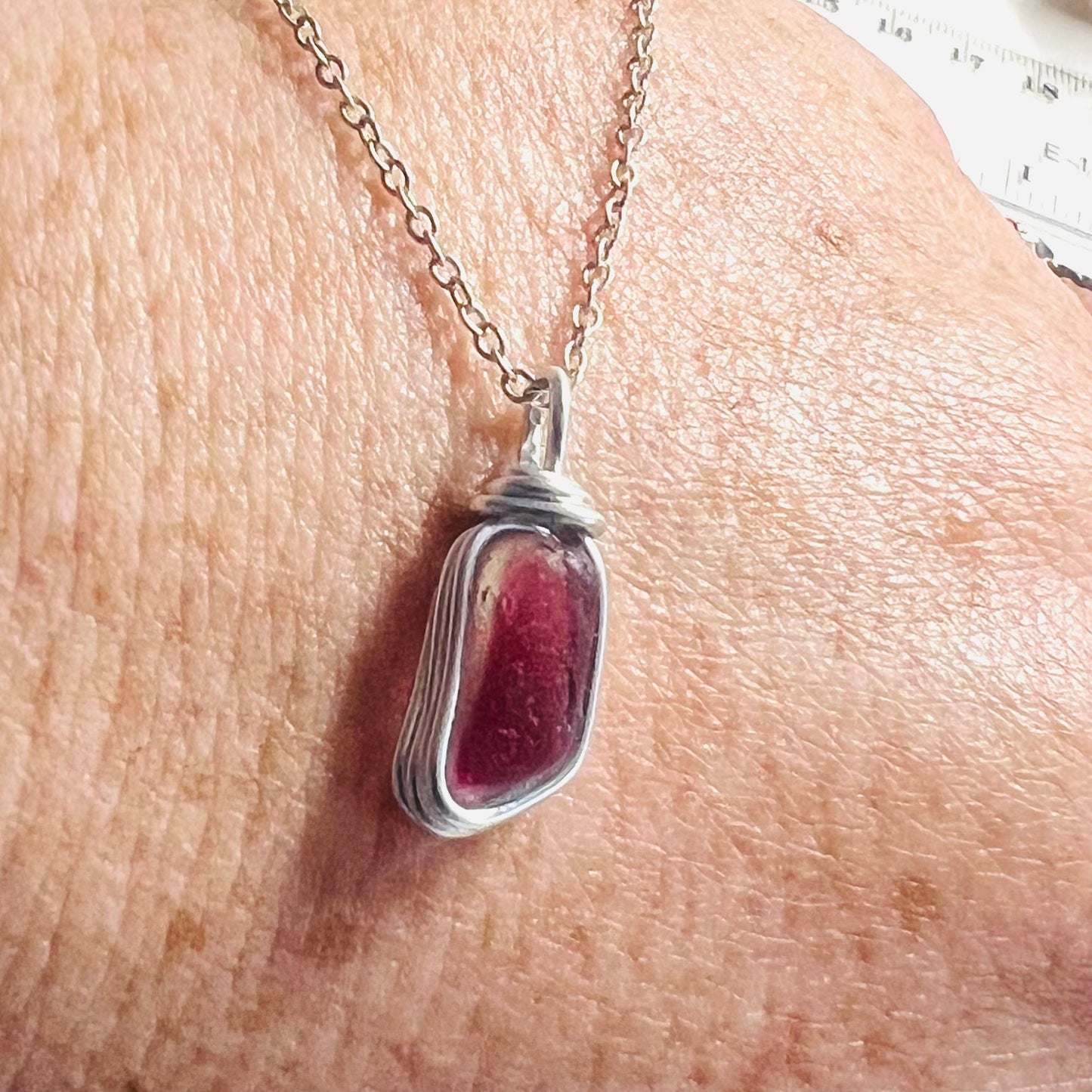 Rare Pink Seaham Sea Glass Multi Tone Pendant .