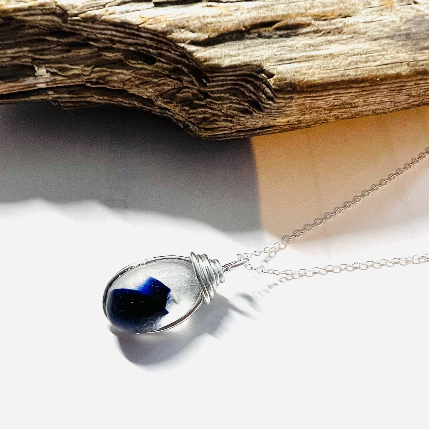 Deep Blue and White Seaham Sea Glass Multi Pendant