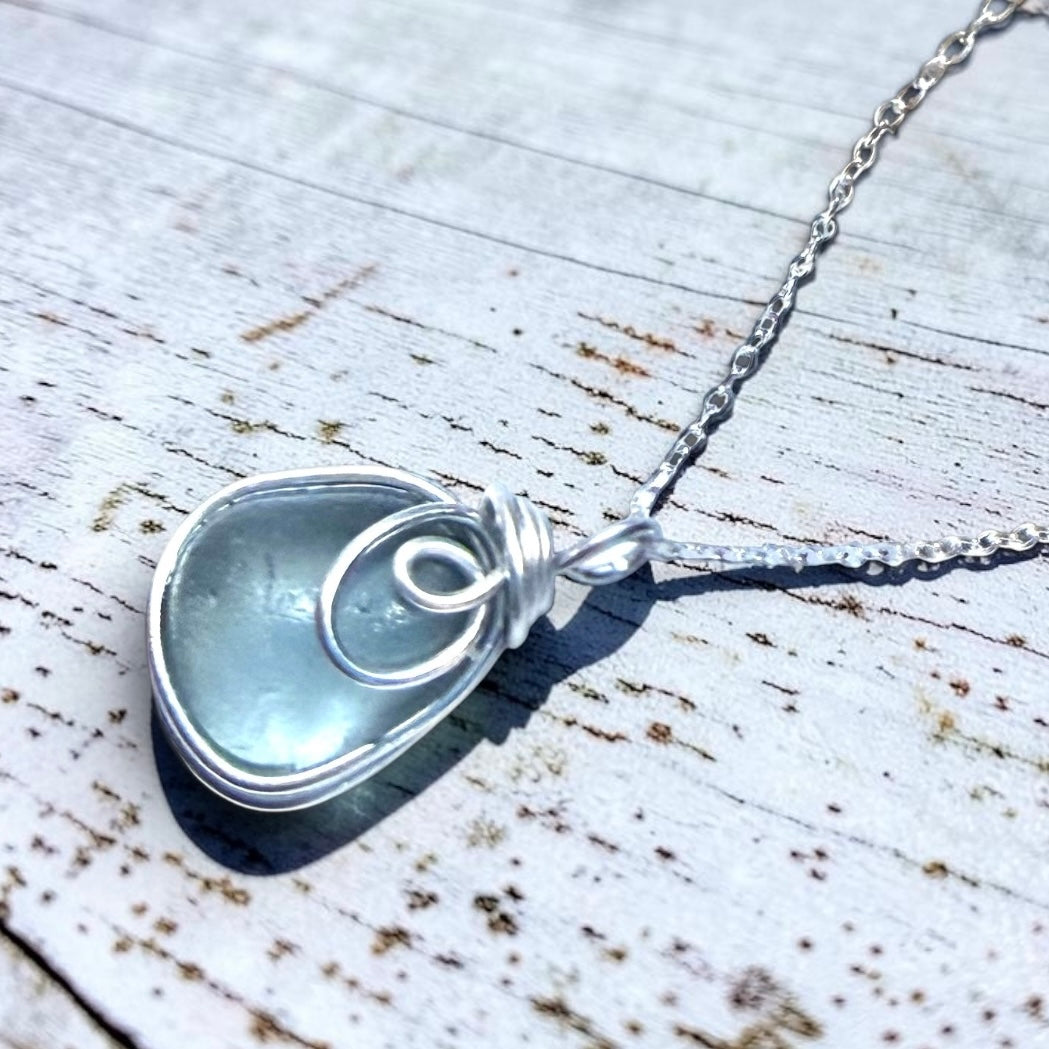 Dusky Blue Seaham Sea Glass Pendant