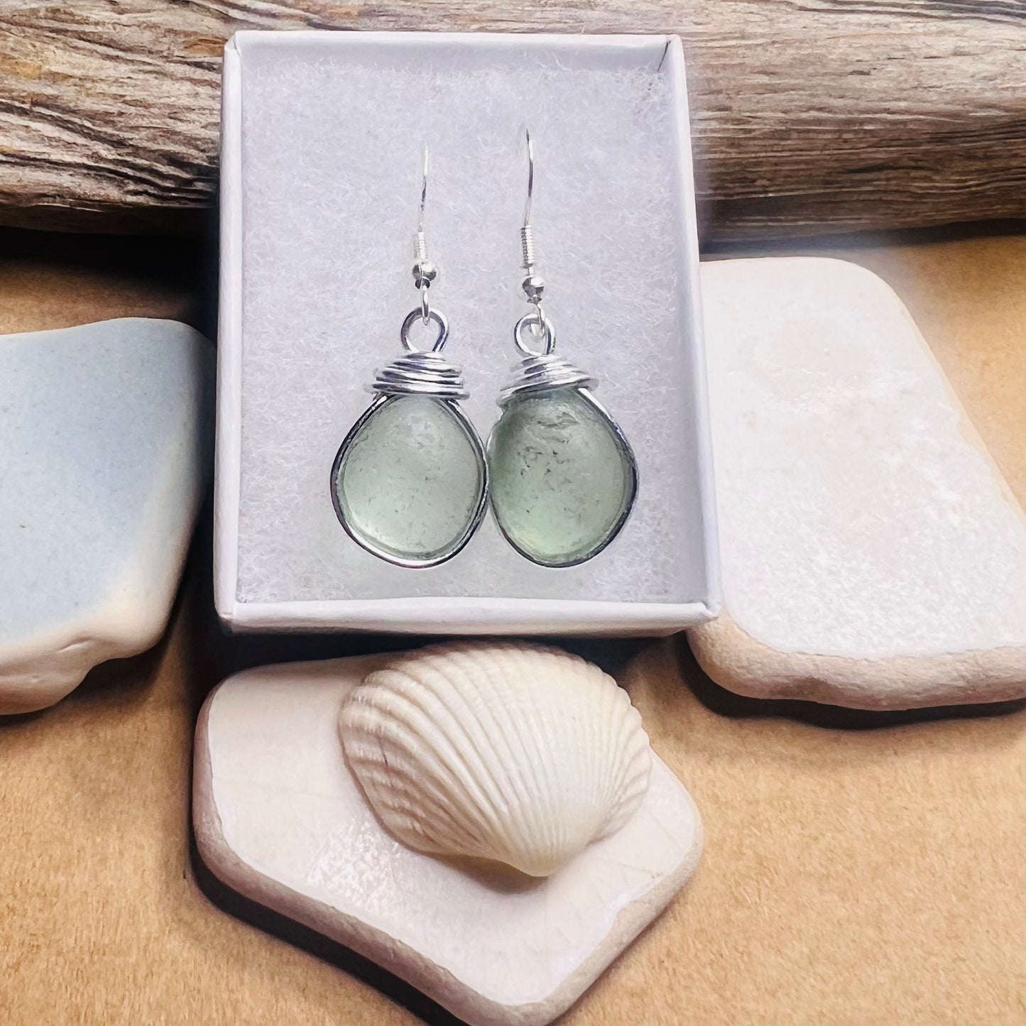 Aqua Chunky Seaham Sea Glass Earrings